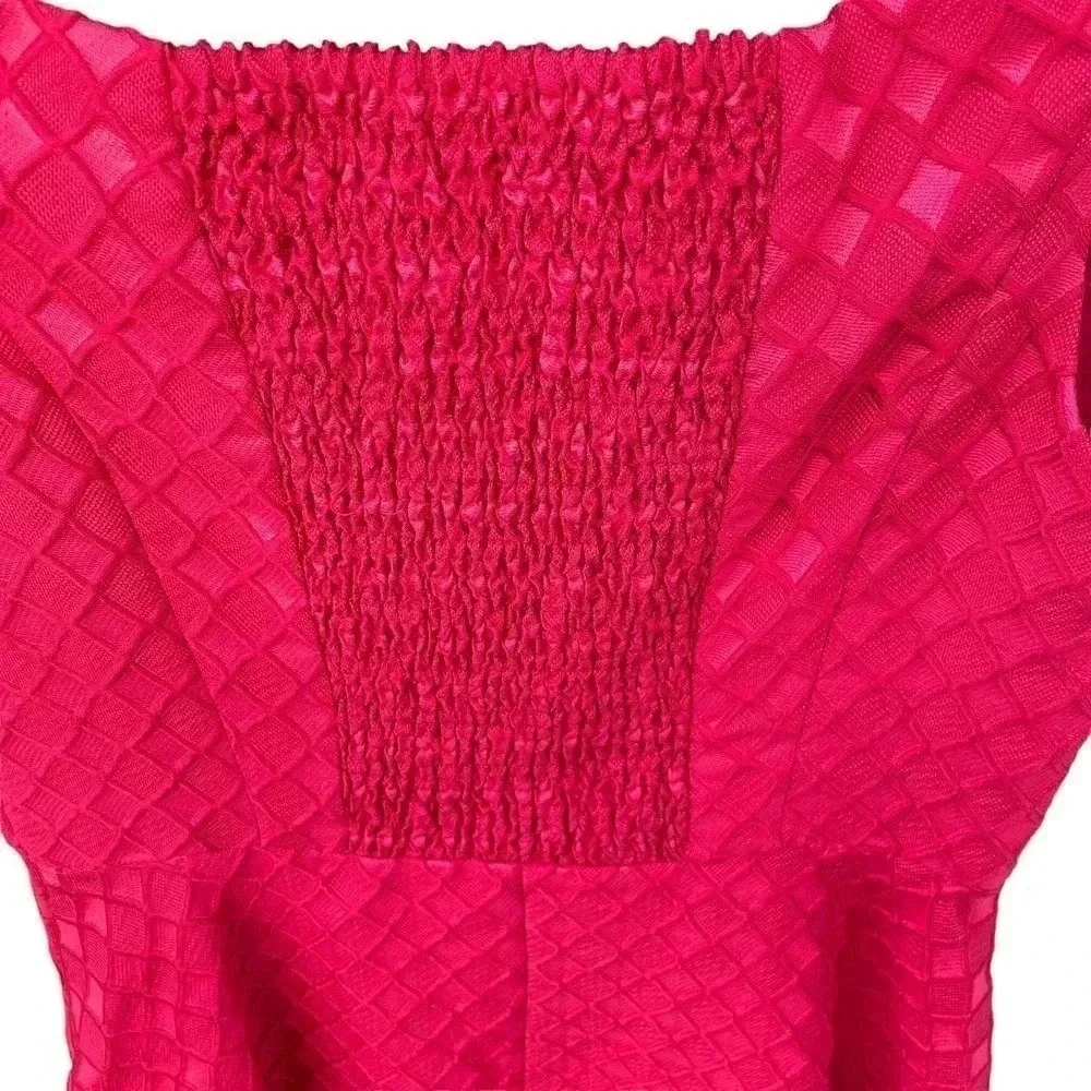 Anthropologie Red Textured Fit & Flare Dress Retro Holiday
